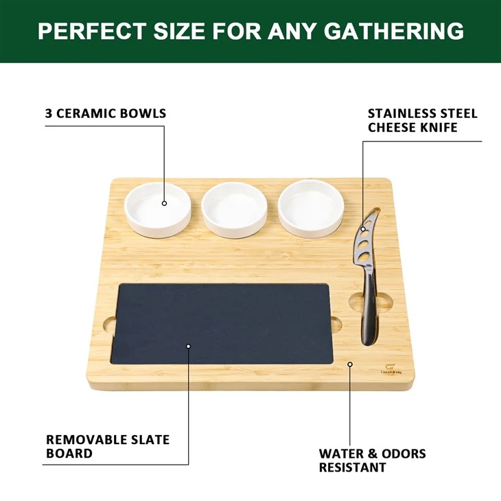 Bamboo Cheese Platter Set With Slate Plate (9)