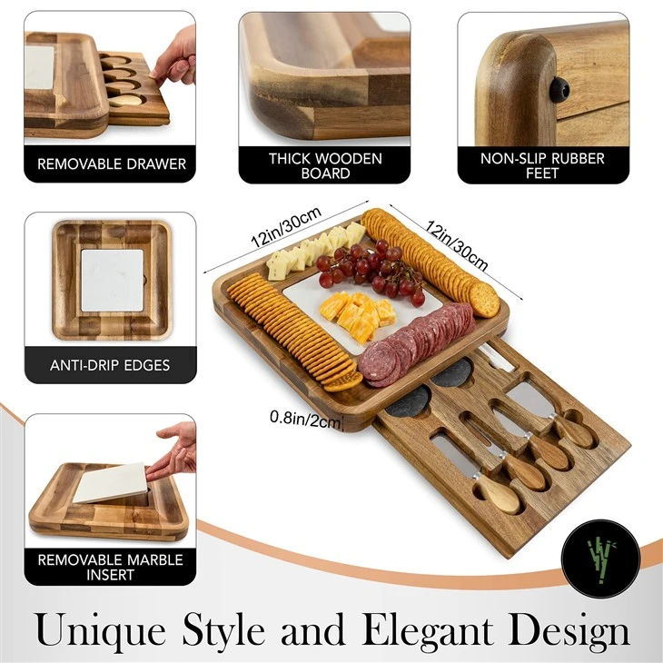 Wooden Removable Marble Cheese Board Set (7)